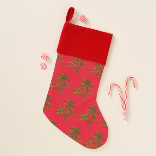 Big Green Buds on Red Background Personalized  Christmas Stocking