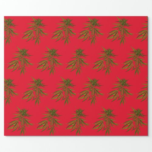 Big Green Buds on Red Personalized Wrapping Paper