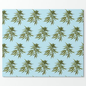 Big Green Buds On Sky Blue Background Wrapping Paper by vicesandverses at Zazzle