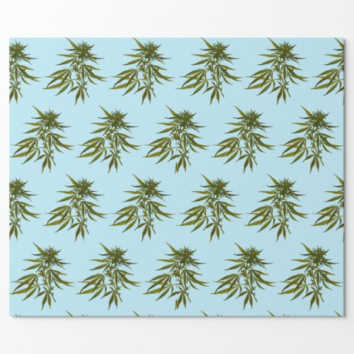 Big Green Buds on Sky Blue Background Wrapping Paper