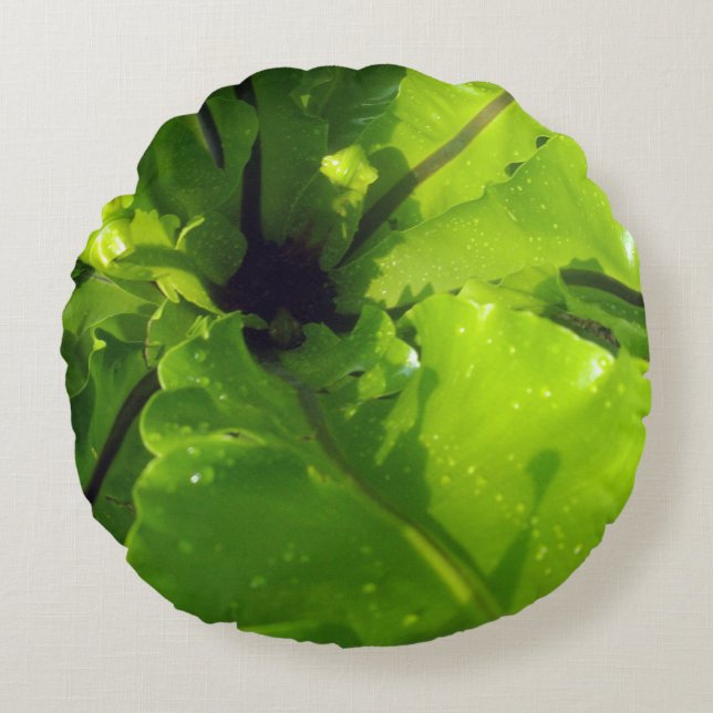 Big Green Fern Leaves, Round Pillow (Front)