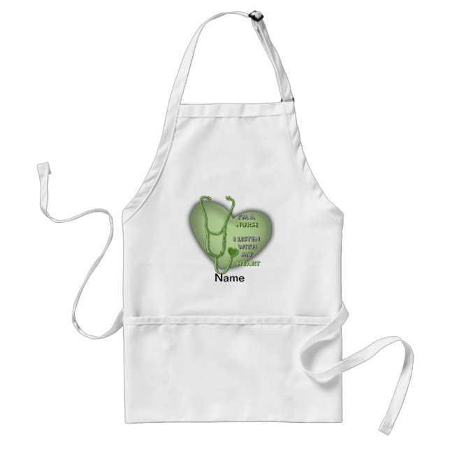 Big green heart nurse  adult apron (Front)