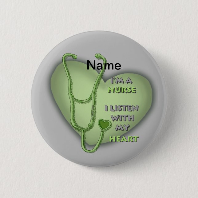 Big green heart nurse  button (Front)
