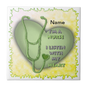 Big green heart nurse  ceramic tile
