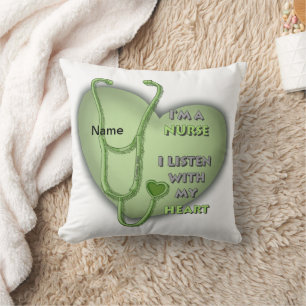 Big green heart nurse throw pillow