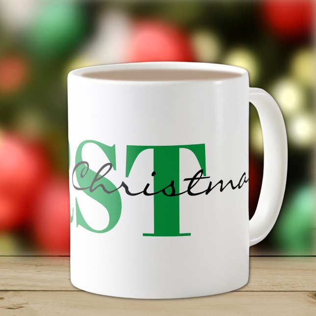 Big Green Monogram and Merry Christmas Classic Coffee Mug (Creator Uploaded)