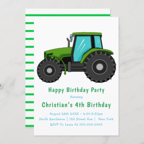 Big Green Tractor 4th Birthday Invitations