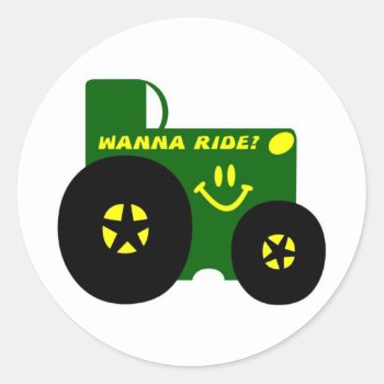 Big Green Tractor Classic Round Sticker by Baysideimages at Zazzle