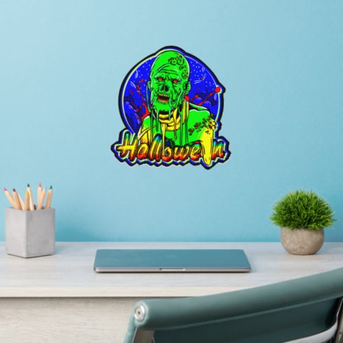Big Green Zombie Monster Halloween Blue on 12 sq Wall Decal