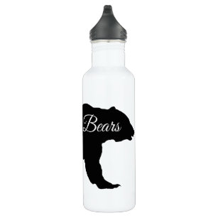 Big Grizzly Bear Silhouette Custom Text Stainless Steel Water Bottle