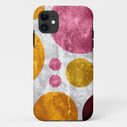 Big Grunge Retro Polka Dots  Pink Yellow Brown iPhone 11 Case