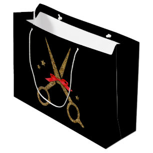 Big HAIR stylist golden glitter scissors gift Large Gift Bag