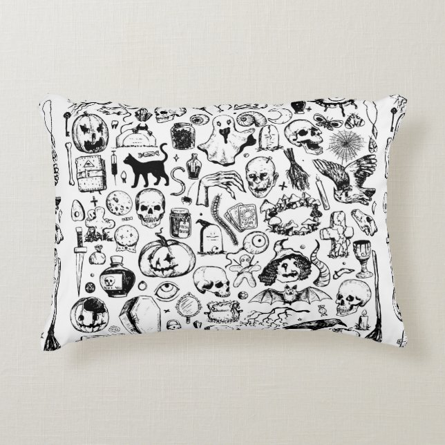 Big halloween doodles collection. Hand drawn vinta Accent Pillow (Front)