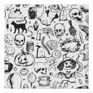 Big halloween doodles collection. Hand drawn vinta Faux Canvas Print