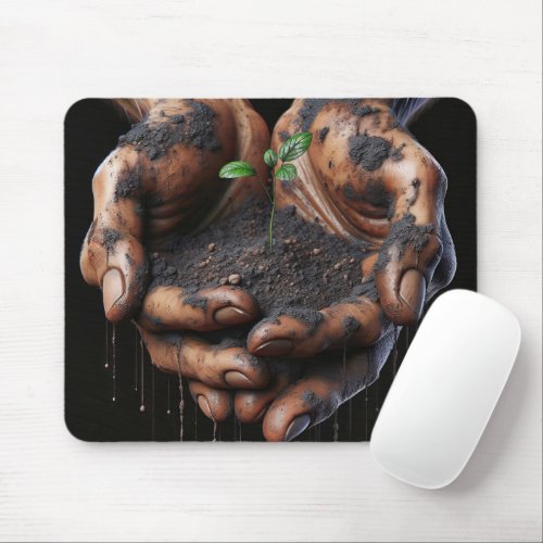 Big Hands Holding a Tree Sapling Mouse Pad