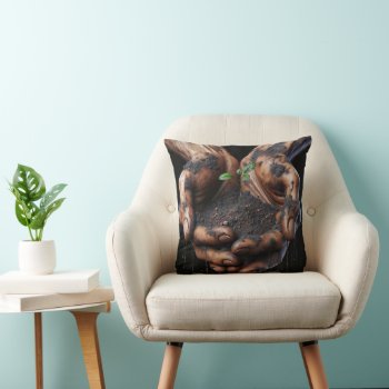 Big Hands Holding A Tree Sapling Throw Pillow by dryfhout at Zazzle