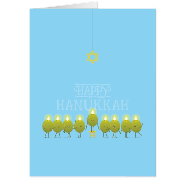 BIG Hanukkah Olive Menorah | Baby Blue Company Card (Front)