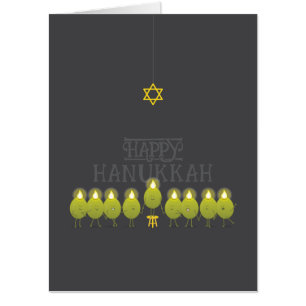 BIG Hanukkah Olive Menorah Dark Gray Company Card