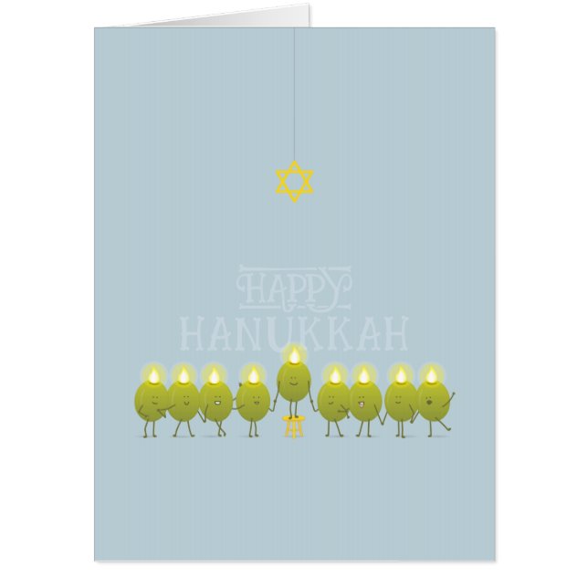 BIG Hanukkah Olive Menorah | Pale Blue Company Card (Front)