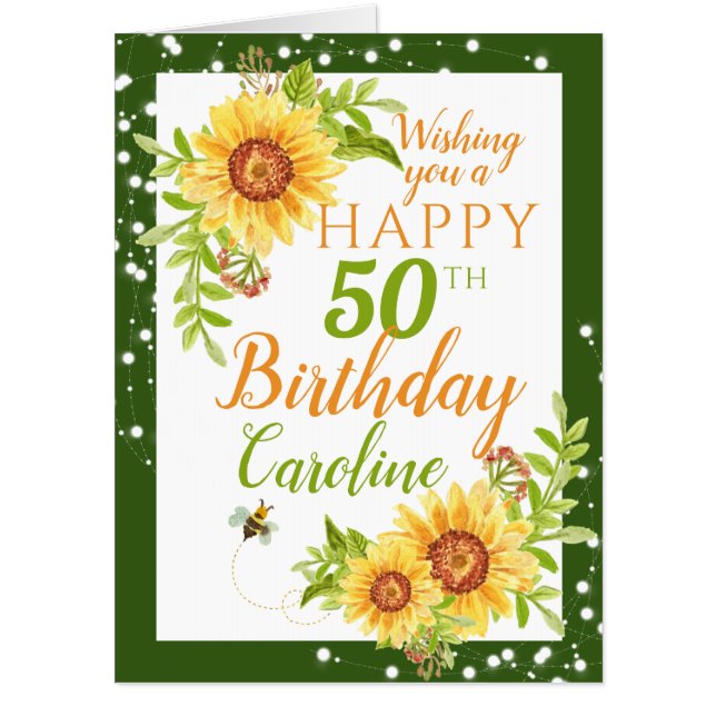 Big Happy 50th Birthday Floral Sunflower  Card (Front)
