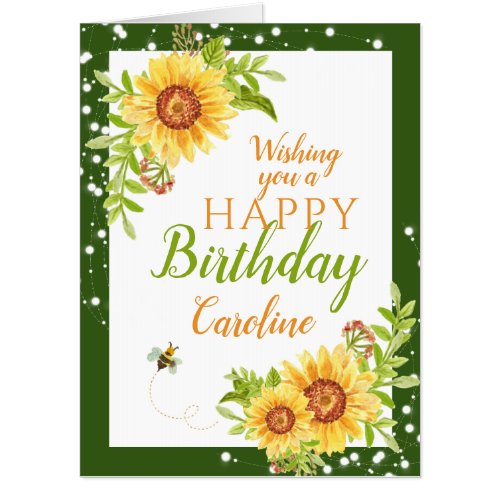 Big Happy Birthday Floral Sunflower White Card