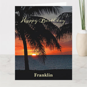 Big Happy Birthday Men Sunset Tropical Trees  Card
