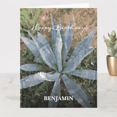 Big Happy Birthday Men Watercolor Plants Custom Card