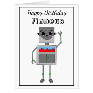 Big Happy Birthday Robot Themed with Coloring Page Card