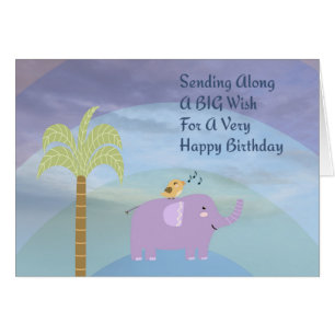 Big Happy Birthday Wish with Elephant for Child Cards