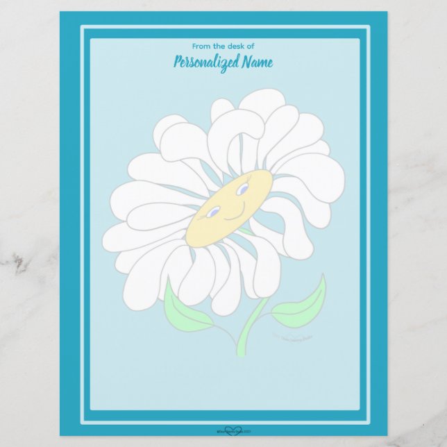 Big Happy Daisy Blue Unlined Paper Sheet (Front)