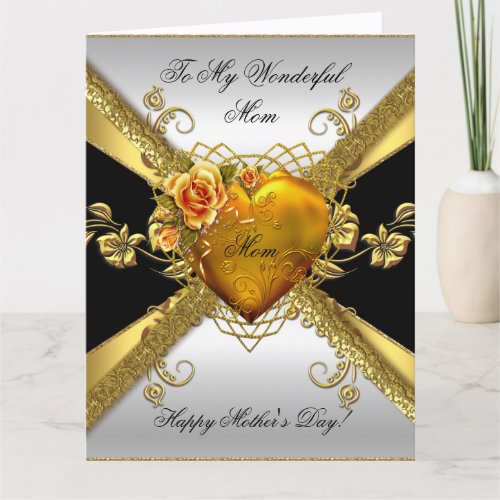 Big Happy Mothers Day Rose Gold Heart Add Photo 3 Card