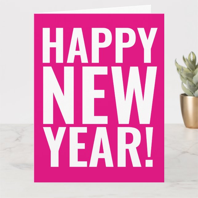 Big Happy New Year card with fun modern typography (Small Plant)