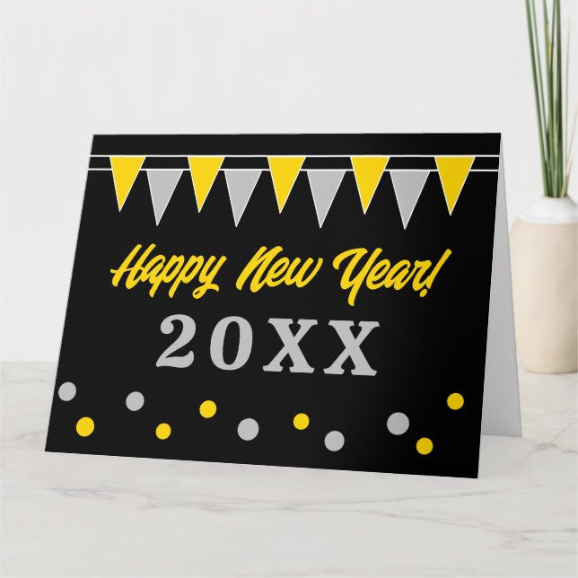 Big Happy New Year greeting card with wishes (Front)