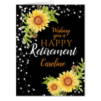 Big Happy Retirement Floral Sunflower Black Card