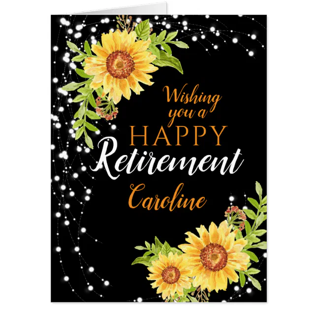 Big Happy Retirement Floral Sunflower Black Card | Zazzle