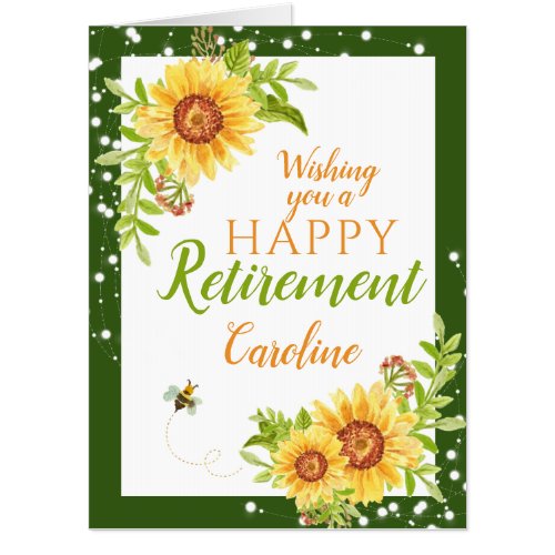 Big Happy Retirement Floral Sunflower White Card