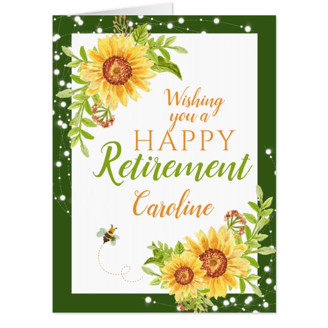 Big Happy Retirement Floral Sunflower White Card (Front)