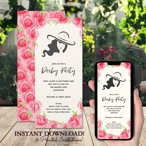 Big Hat and Roses Derby Party Invitation