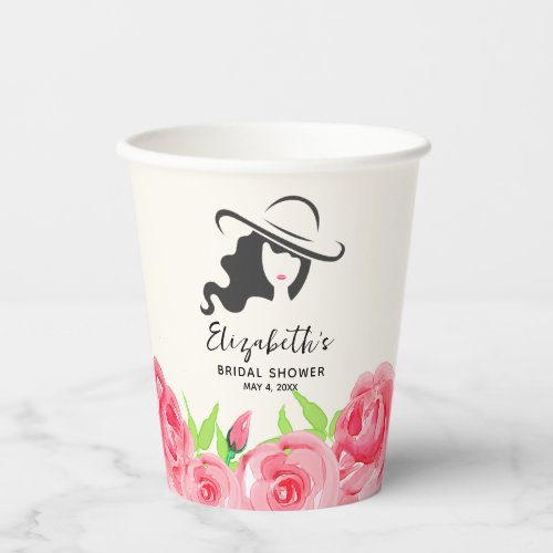 Big Hat Lady Roses Bridal Shower Paper Cups