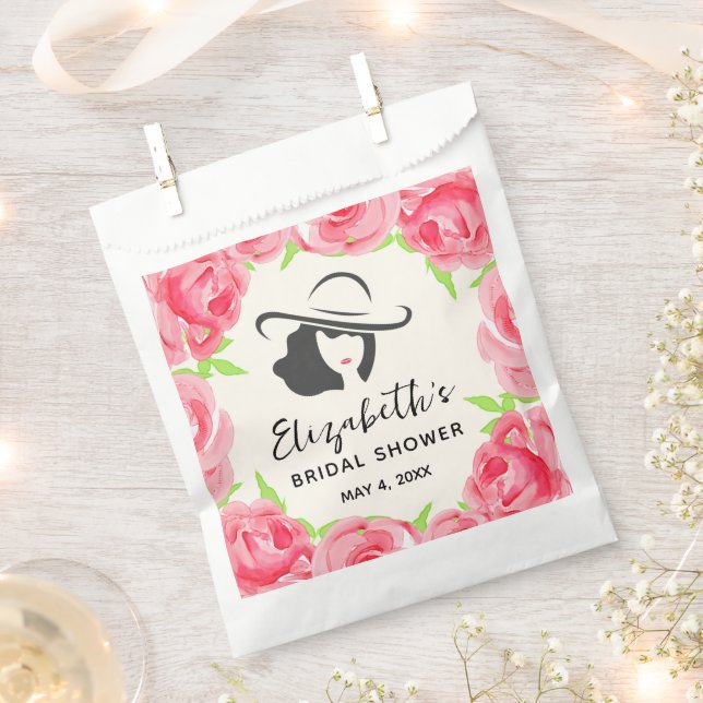 Big Hat Lady Roses Derby Bridal Shower Favor Bag (Clipped)