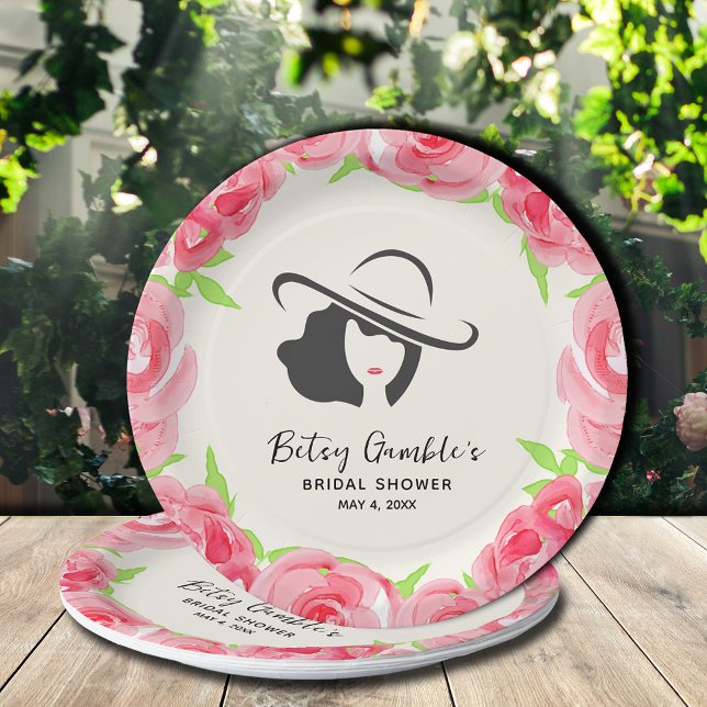 Big Hat Lady Roses Derby Bridal Shower Paper Plates (Creator Uploaded)