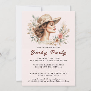 Big Hat Watercolor Derby Party Invitation