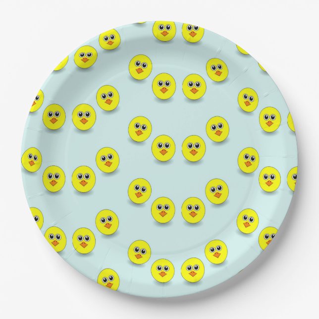 Big head chick on blue paper plates (Front)