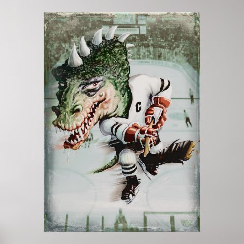 Big Head Dinosaur Hockey Poster
