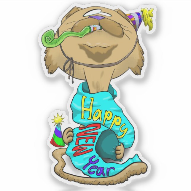 Big Head New Year's Cat Sticker (Front)