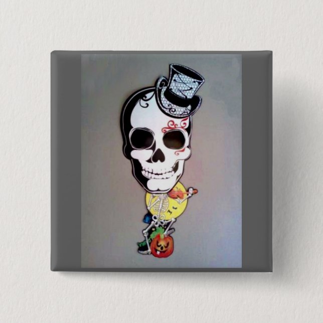 Big Head Skeleton Pinback Button (Front)