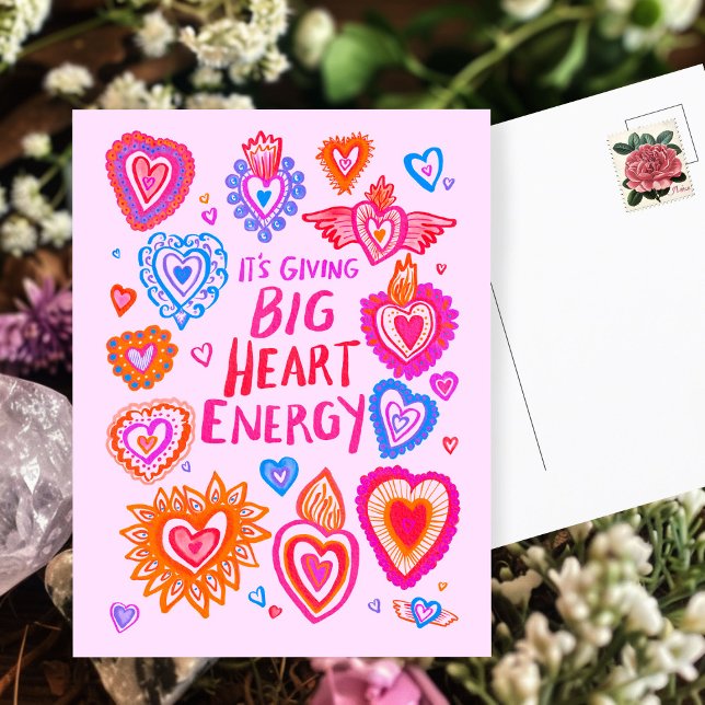 BIG HEART ENERGY Valentine Love Colorful Whimsical Postcard (BIG HEART ENERGY Valentine Love Colorful Whimsical Postcard
)