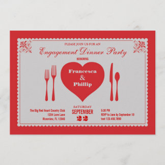 Big Heart Engagement Dinner Party Invitation