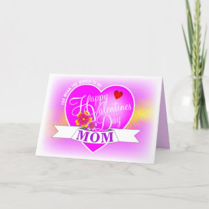 Big Heart Happy Valentines Day MOM on PINK Holiday Card