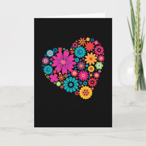 Big heart made of colored flowers card